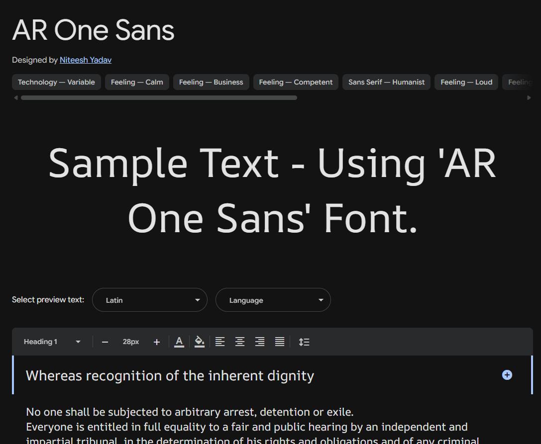 Image sample preview for text using AR One Sans font family