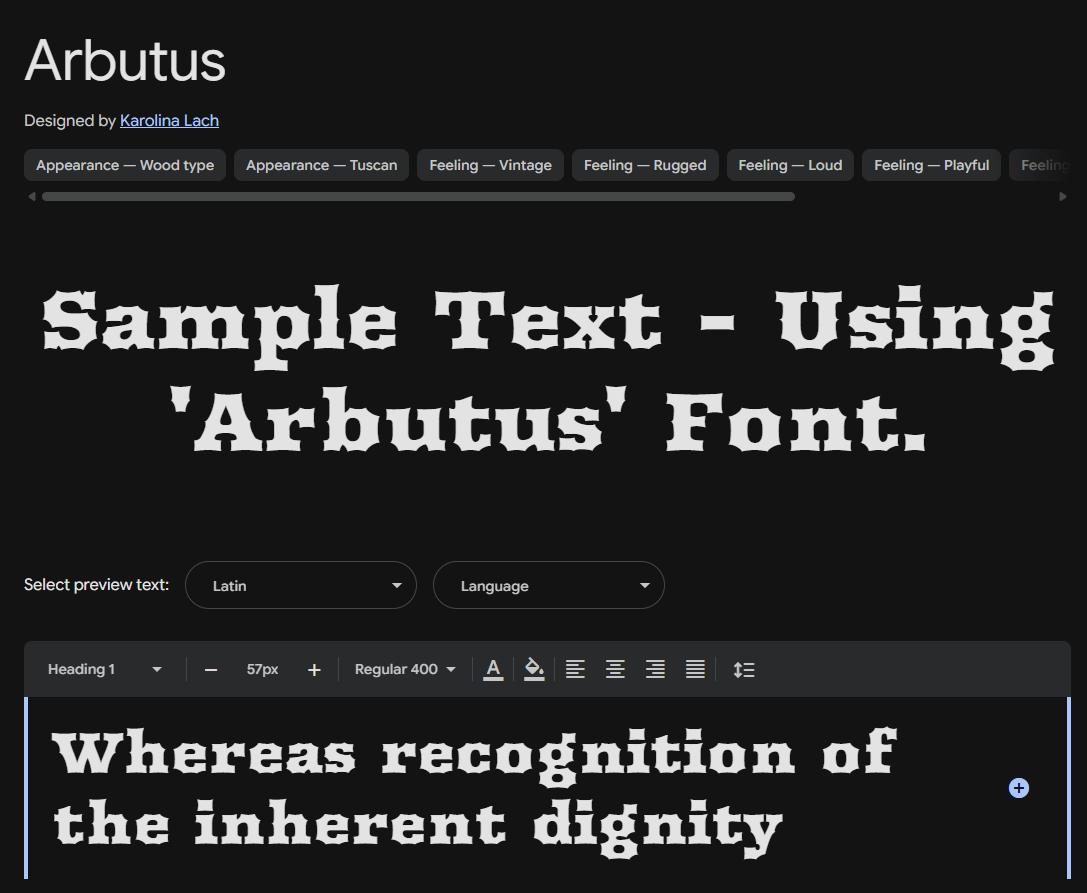 Image sample preview for text using Arbutus font family