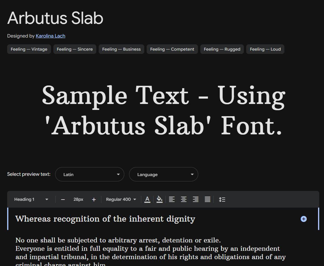 Image sample preview for text using Arbutus Slab font family