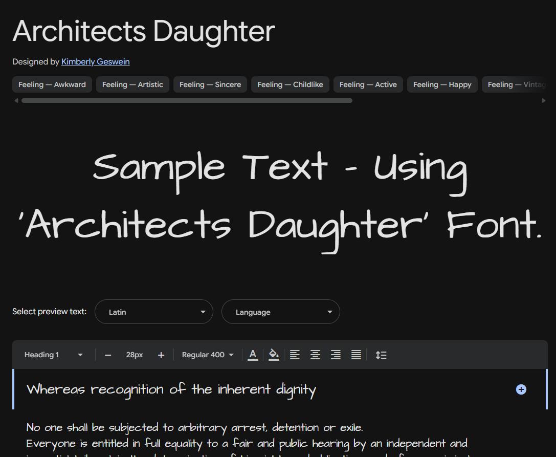 Image sample preview for text using Architects Daughter font family