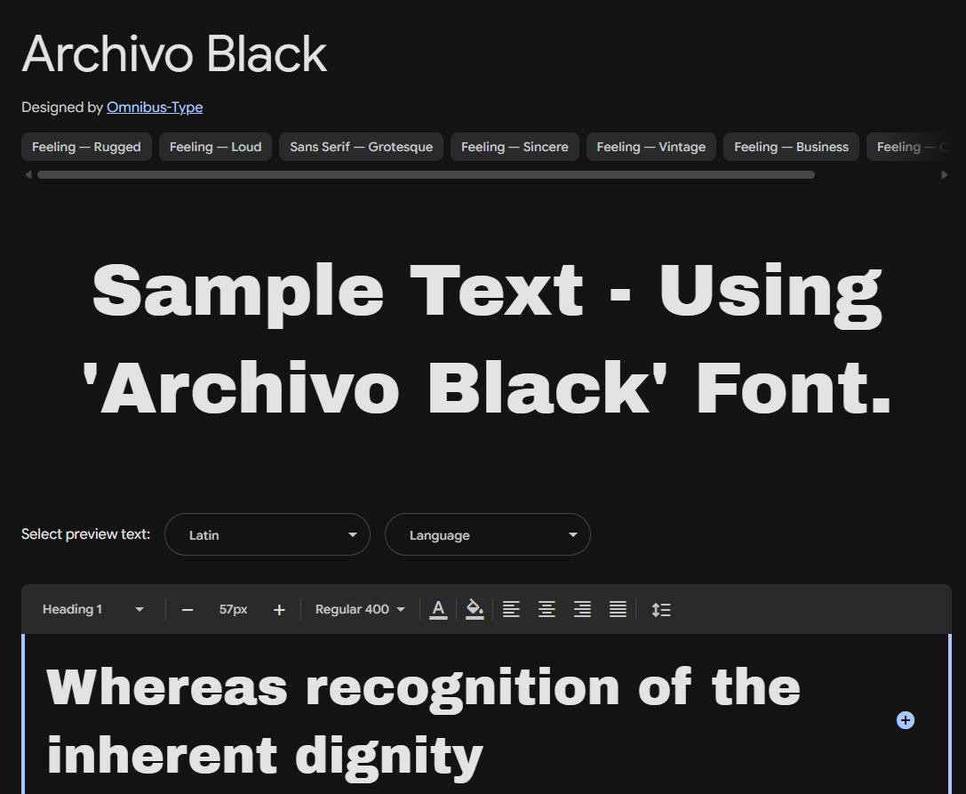 Image sample preview for text using Archivo Black font family