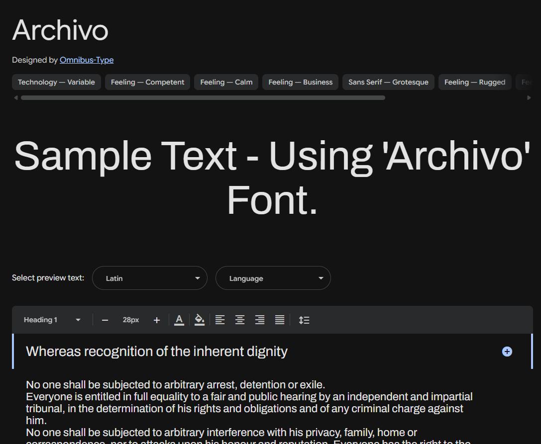 Image sample preview for text using Archivo font family