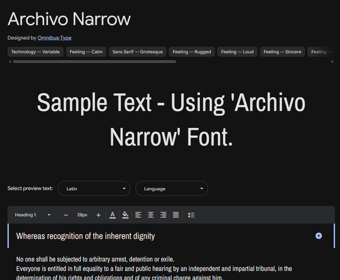 Image sample preview for text using Archivo Narrow font family