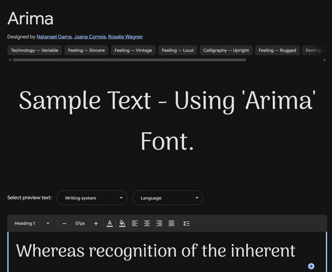 Image sample preview for text using Arima font family