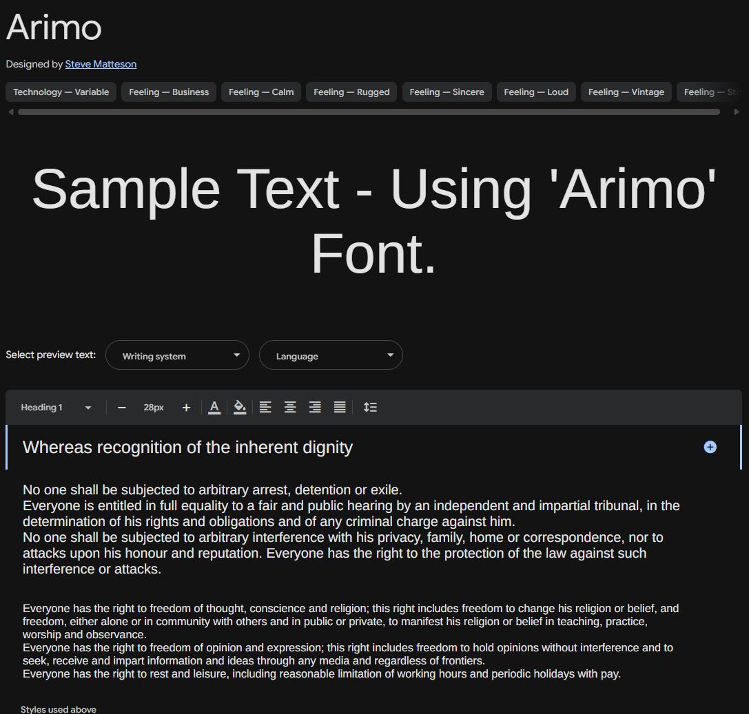 Image sample preview for text using Arimo font family