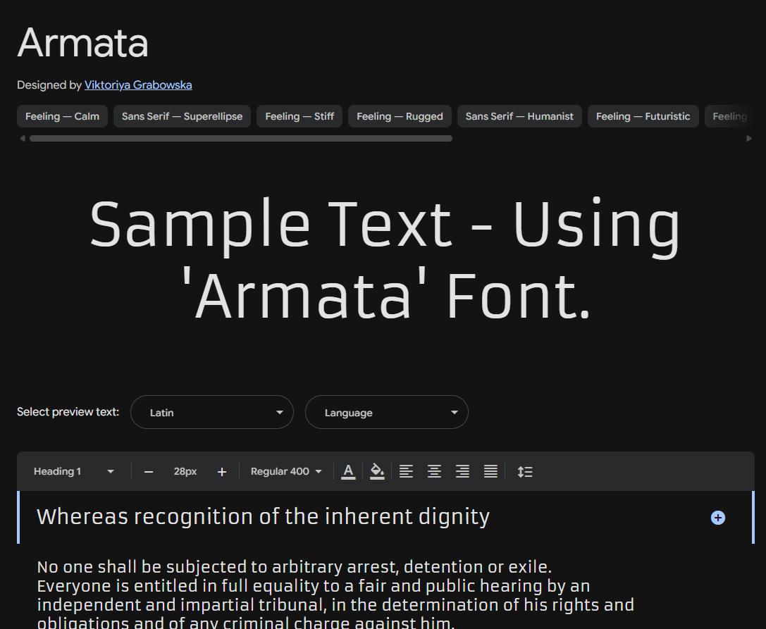 Image sample preview for text using Armata font family