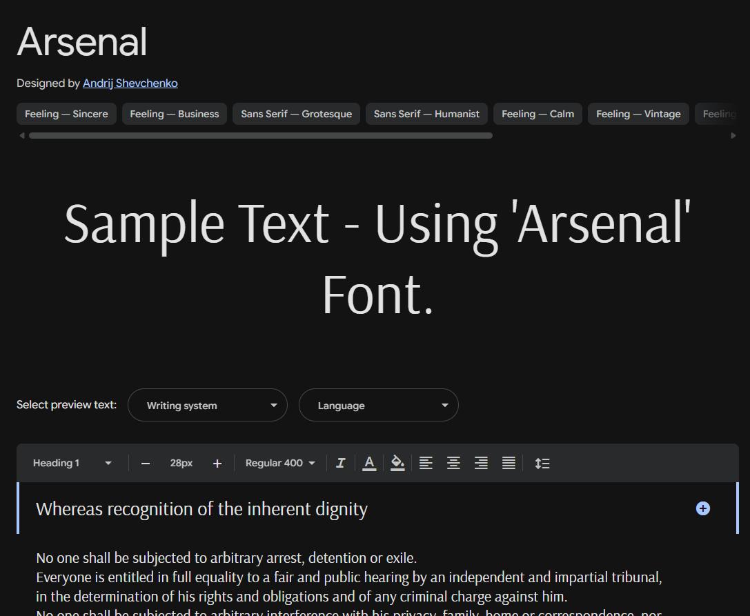 Image sample preview for text using Arsenal font family
