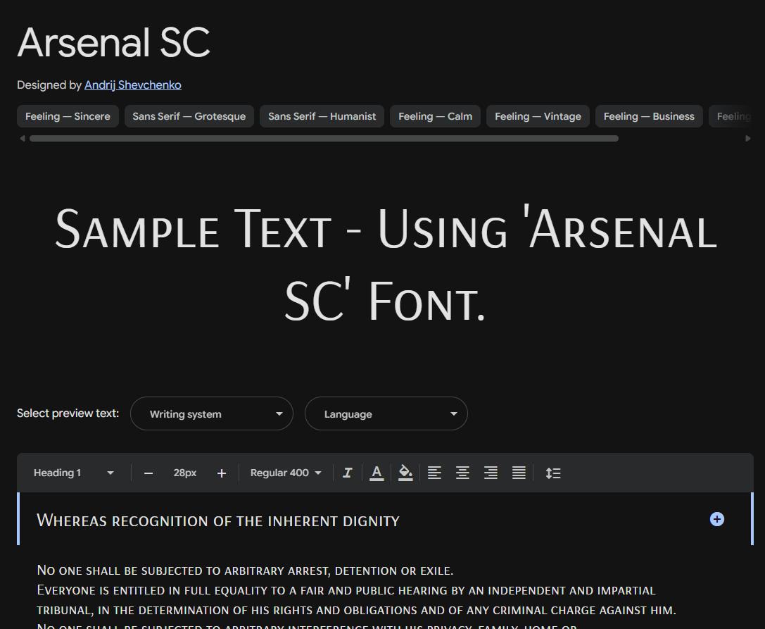 Image sample preview for text using Arsenal SC font family