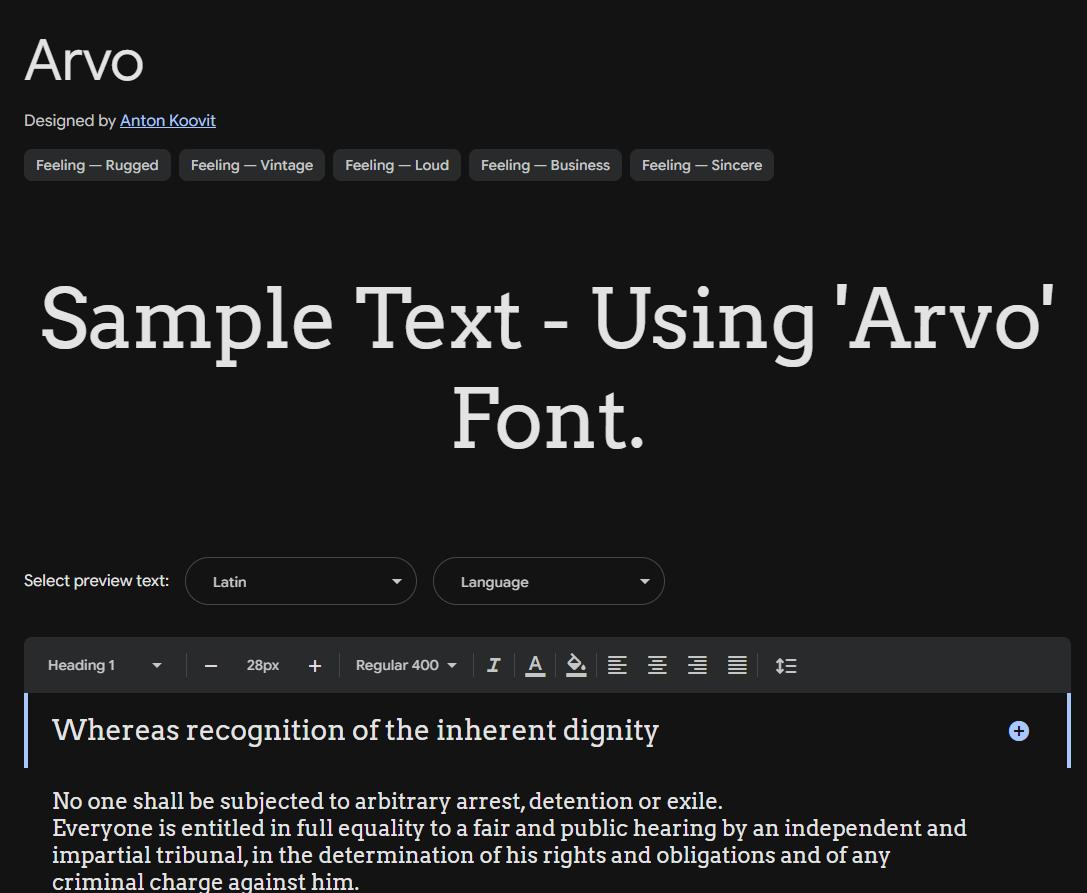 Image sample preview for text using Arvo font family