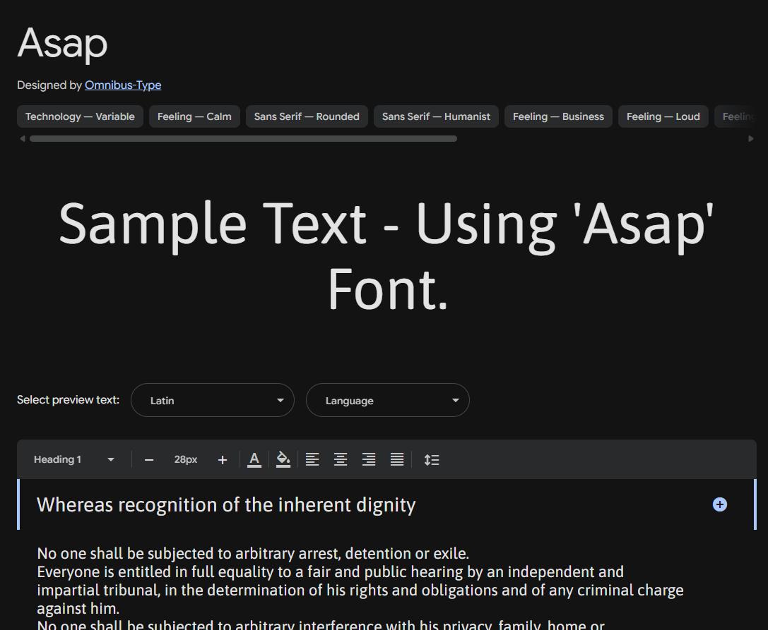 Image sample preview for text using Asap font family