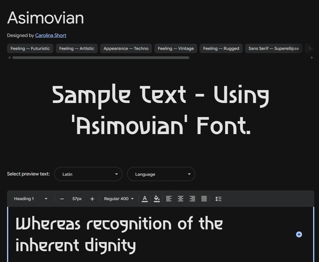 Image sample preview for text using Asimovian font family