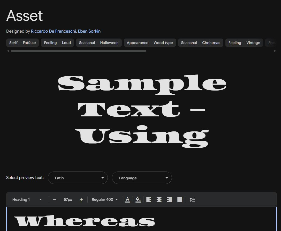 Image sample preview for text using Asset font family