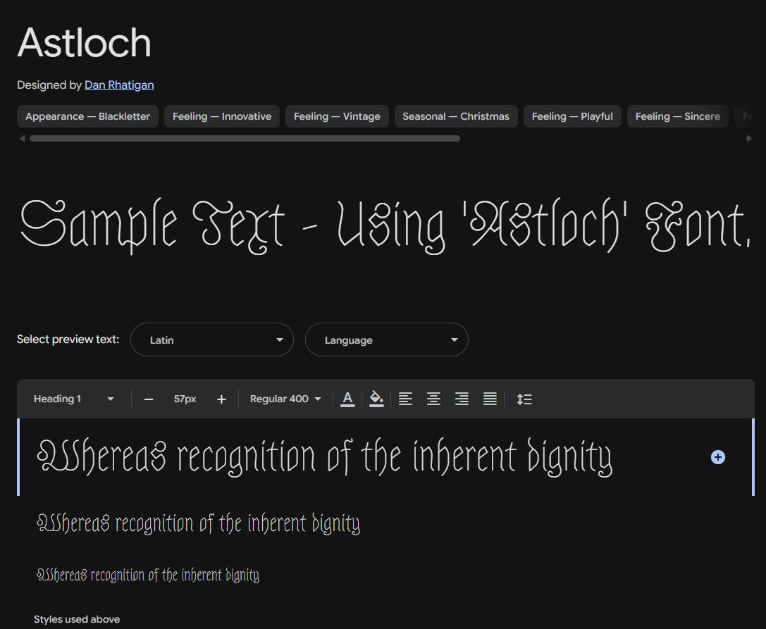 Image sample preview for text using Astloch font family