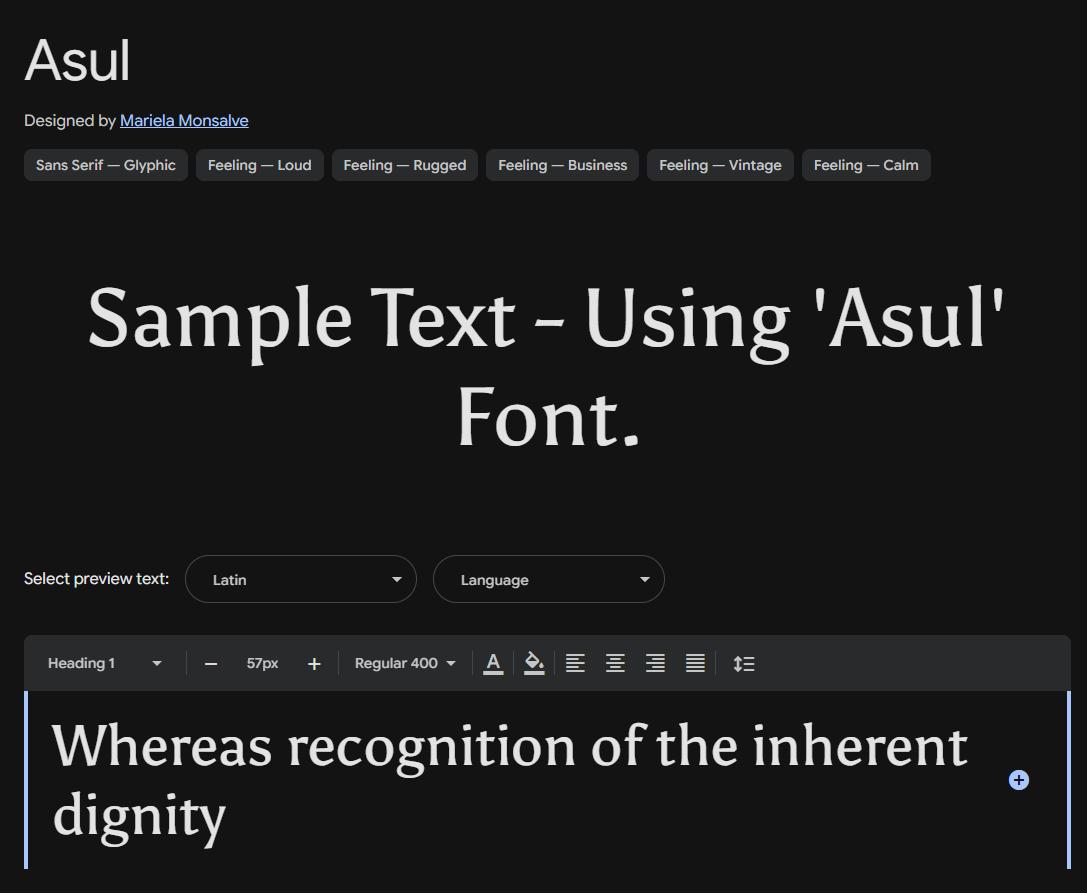 Image sample preview for text using Asul font family