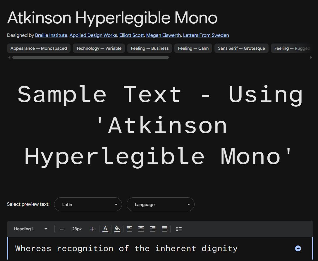 Image sample preview for text using Atkinson Hyperlegible Mono font family