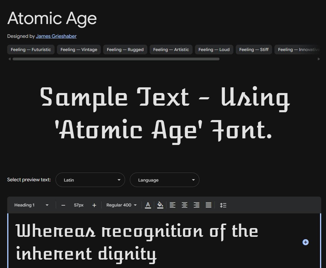 Image sample preview for text using Atomic Age font family