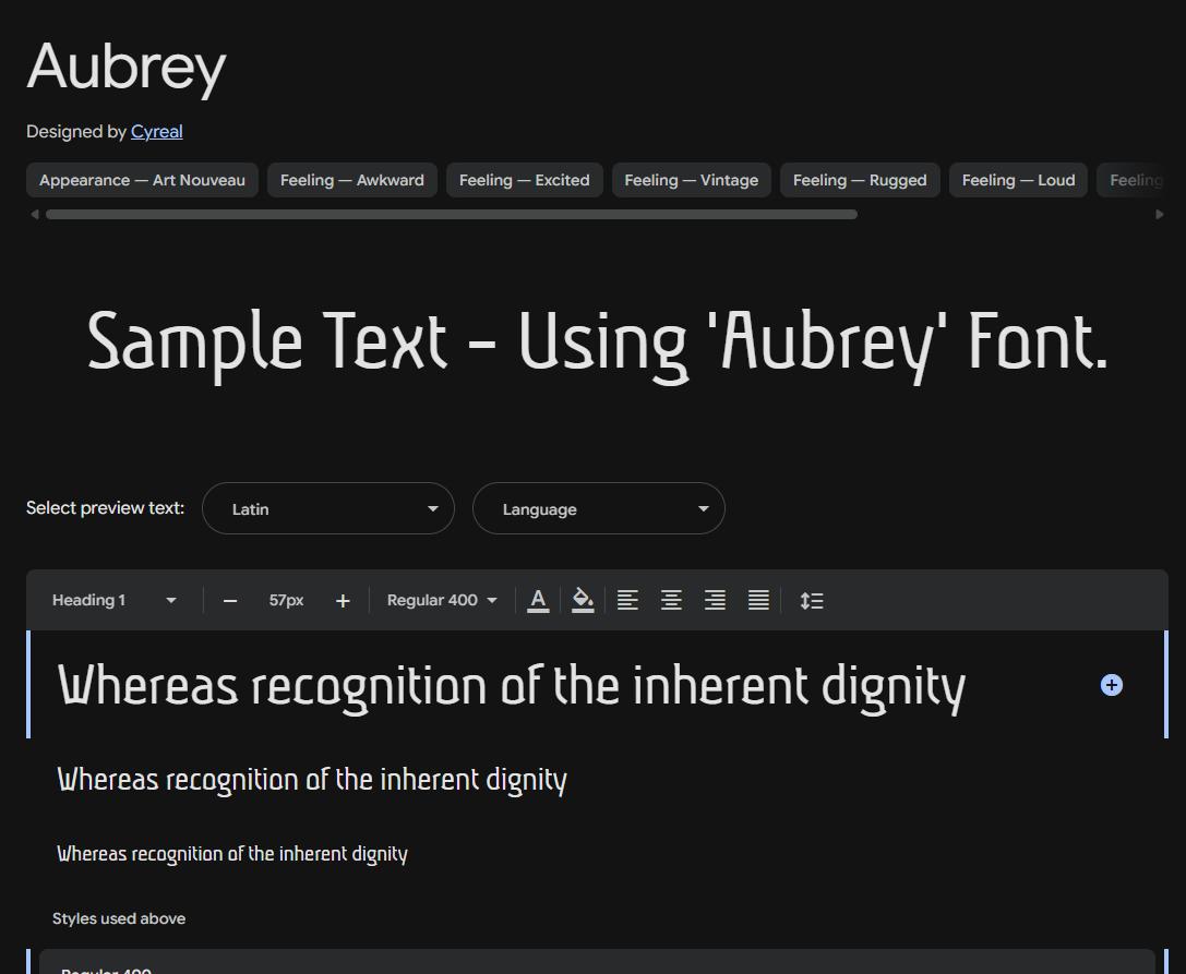 Image sample preview for text using Aubrey font family