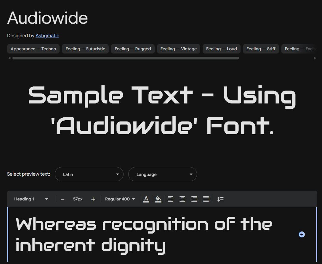 Image sample preview for text using Audiowide font family