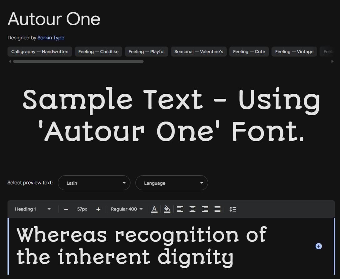 Image sample preview for text using Autour One font family