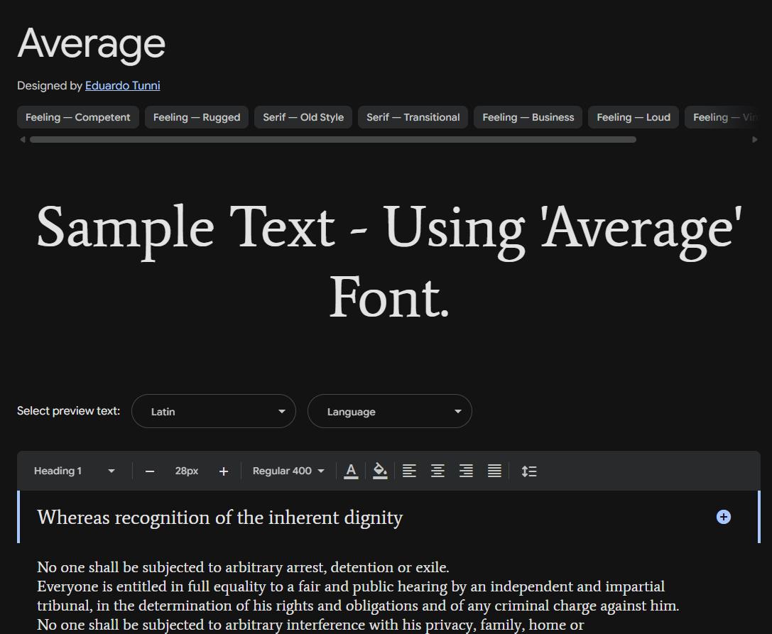 Image sample preview for text using Average font family