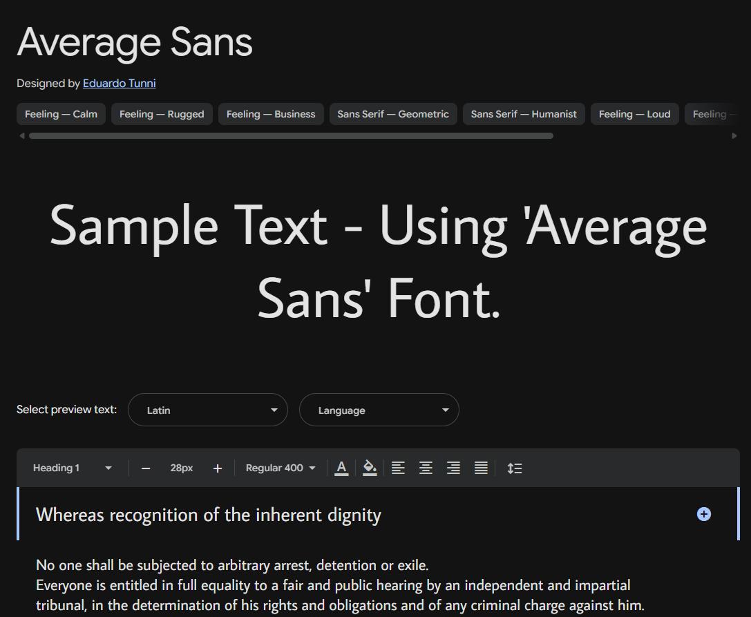 Image sample preview for text using Average Sans font family