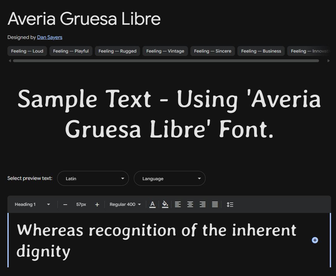 Image sample preview for text using Averia Gruesa Libre font family