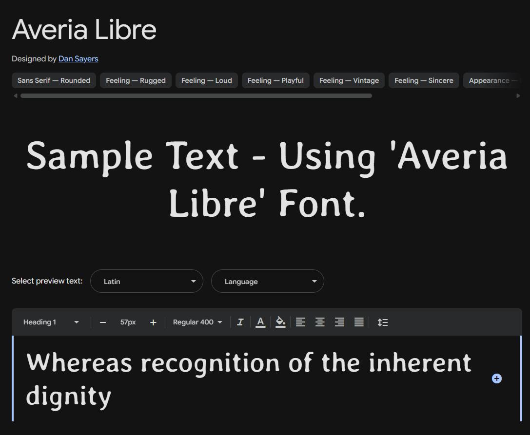 Image sample preview for text using Averia Libre font family