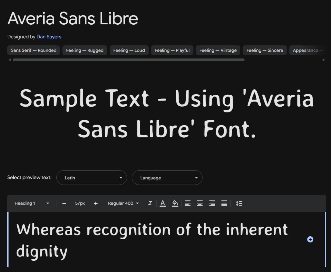 Image sample preview for text using Averia Sans Libre font family