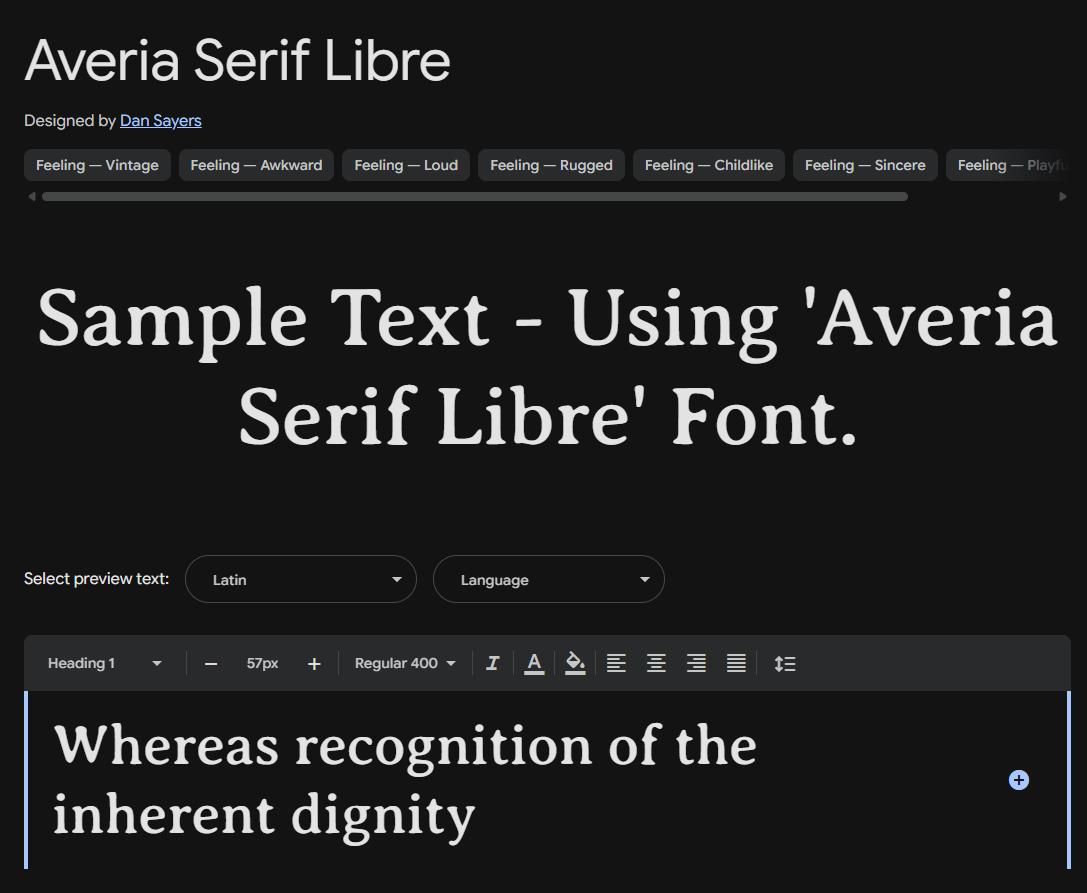 Image sample preview for text using Averia Serif Libre font family