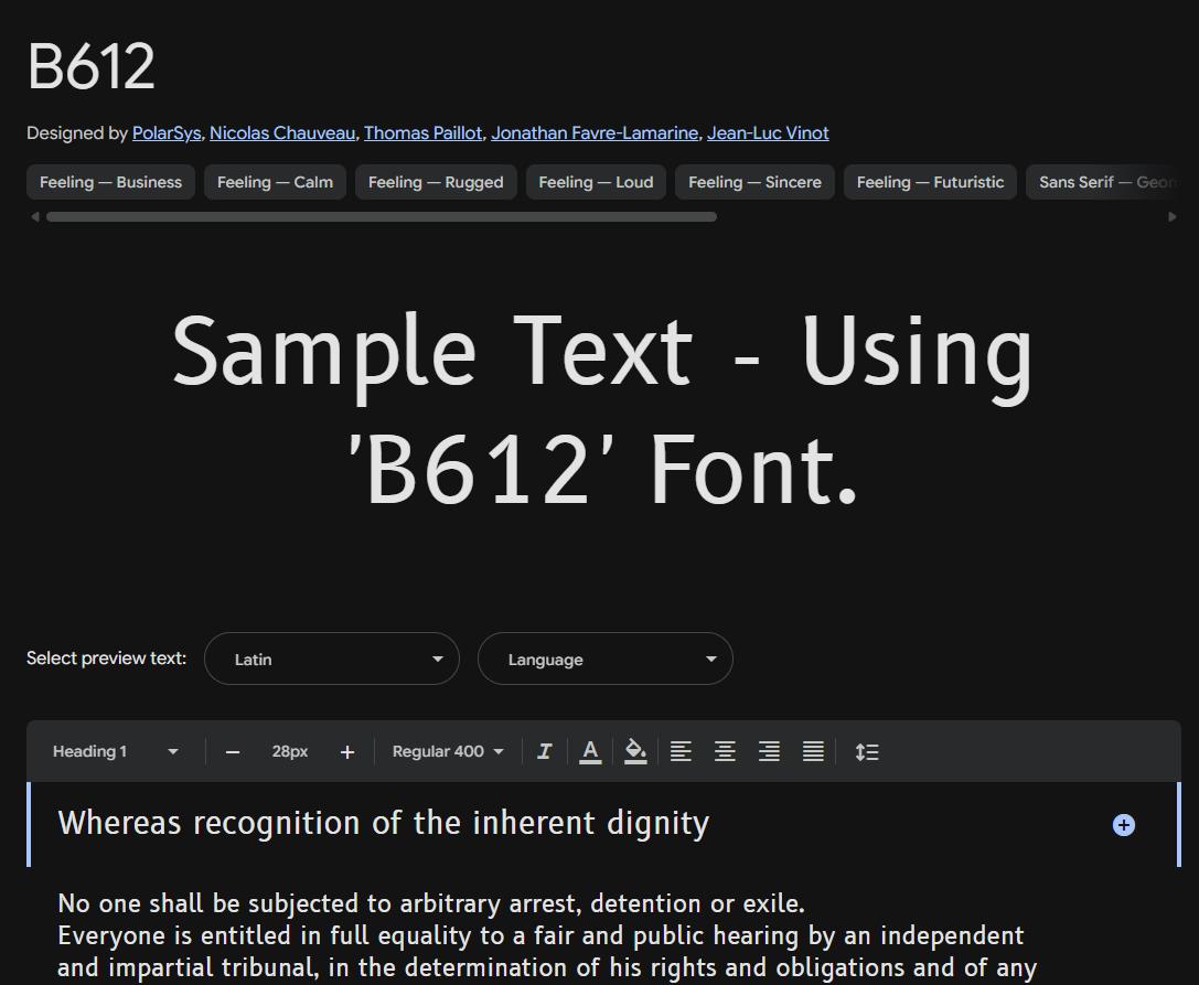 Image sample preview for text using B612 font family