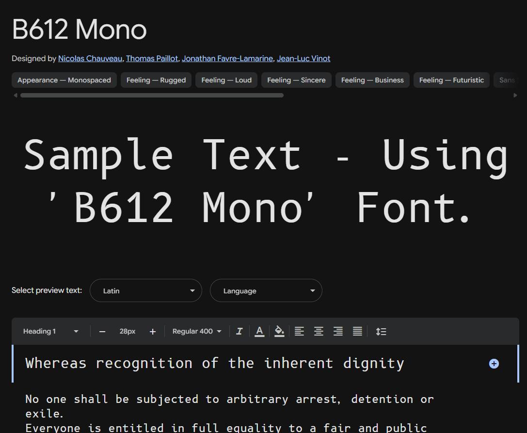 Image sample preview for text using B612 Mono font family