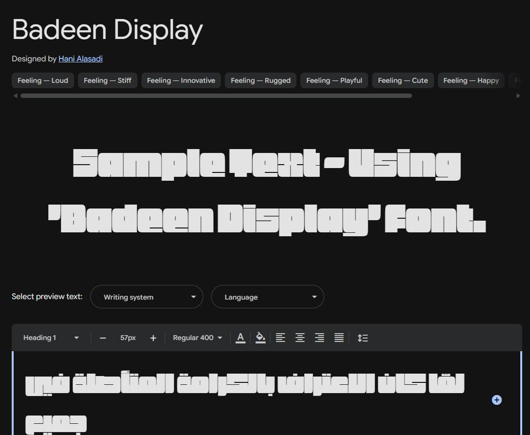 Image sample preview for text using Badeen Display font family