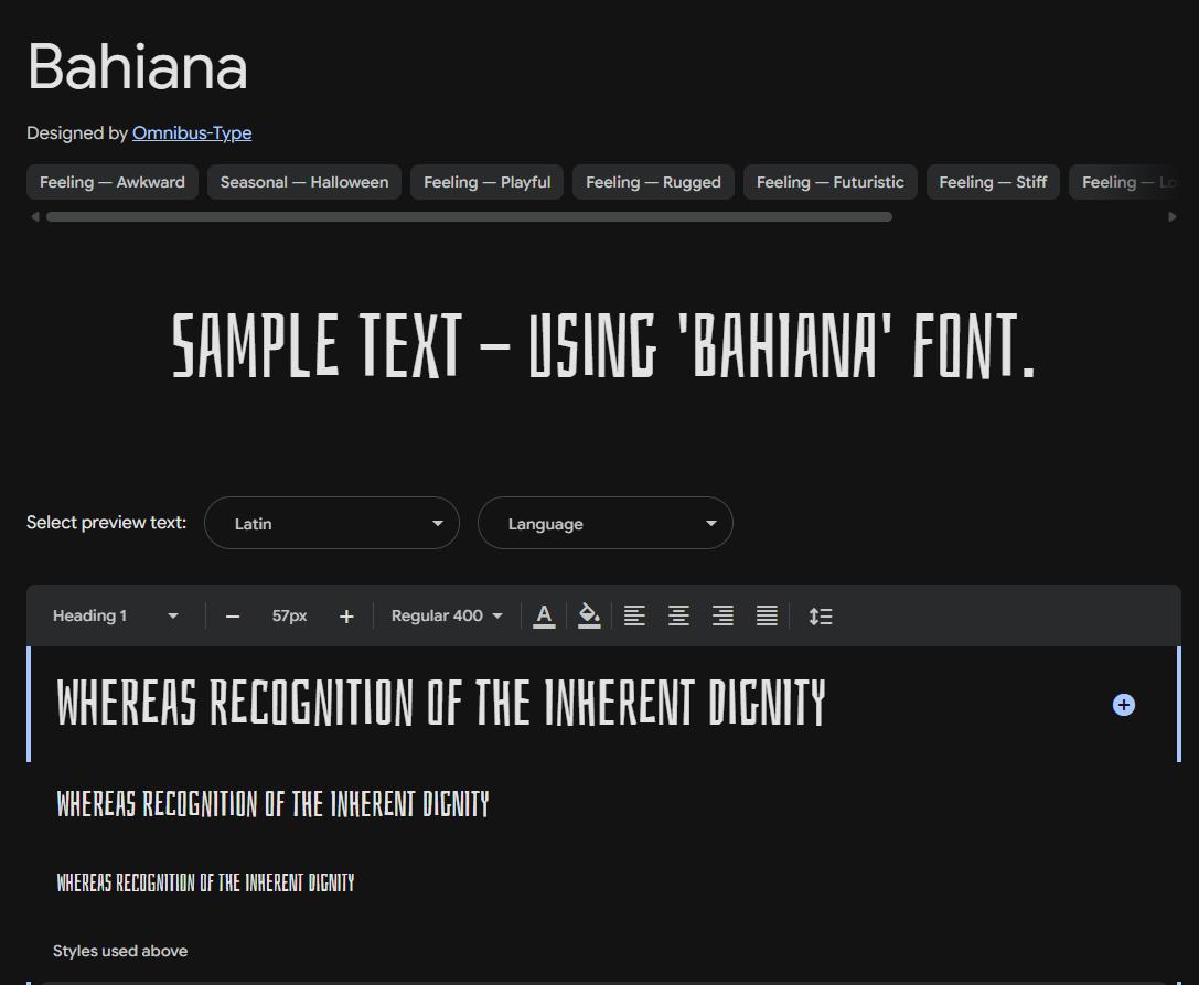 Image sample preview for text using Bahiana font family