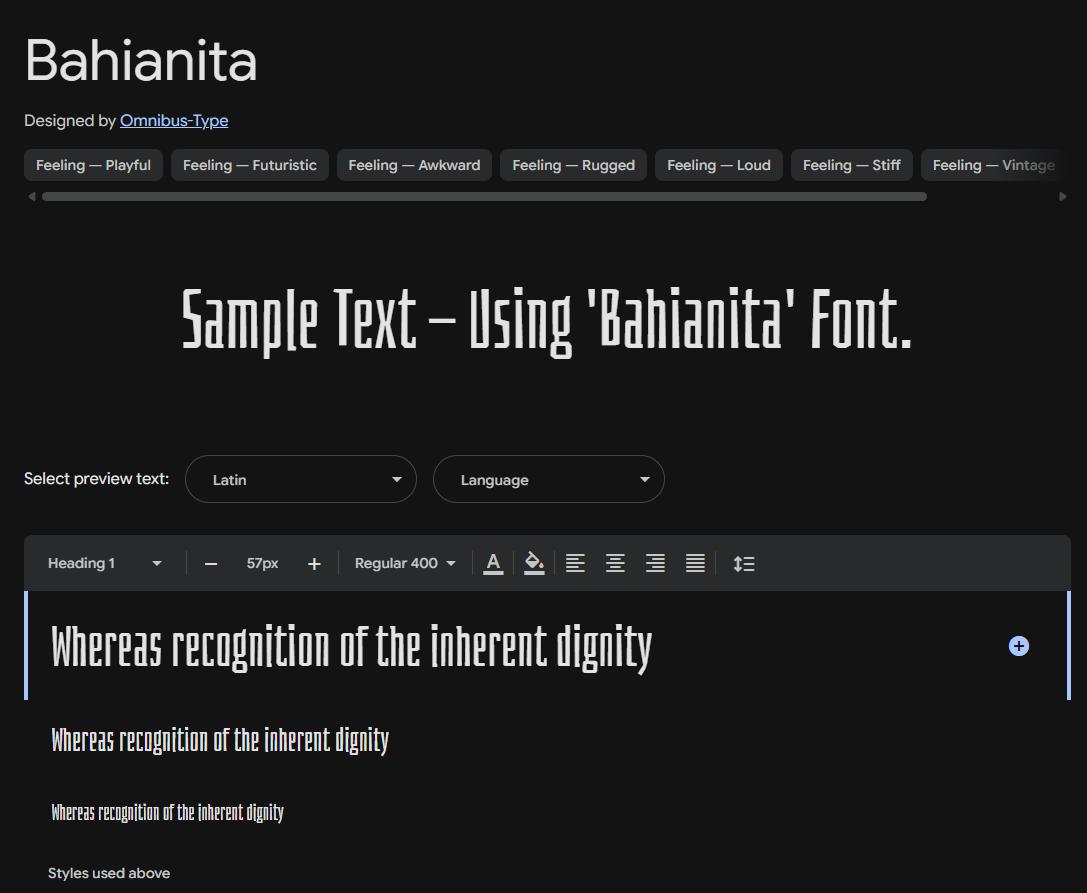 Image sample preview for text using Bahianita font family