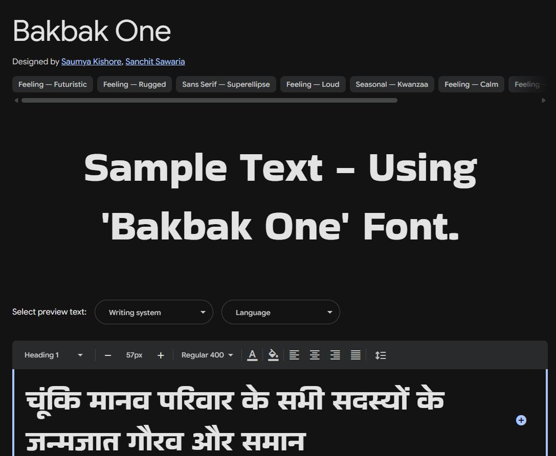 Image sample preview for text using Bakbak One font family
