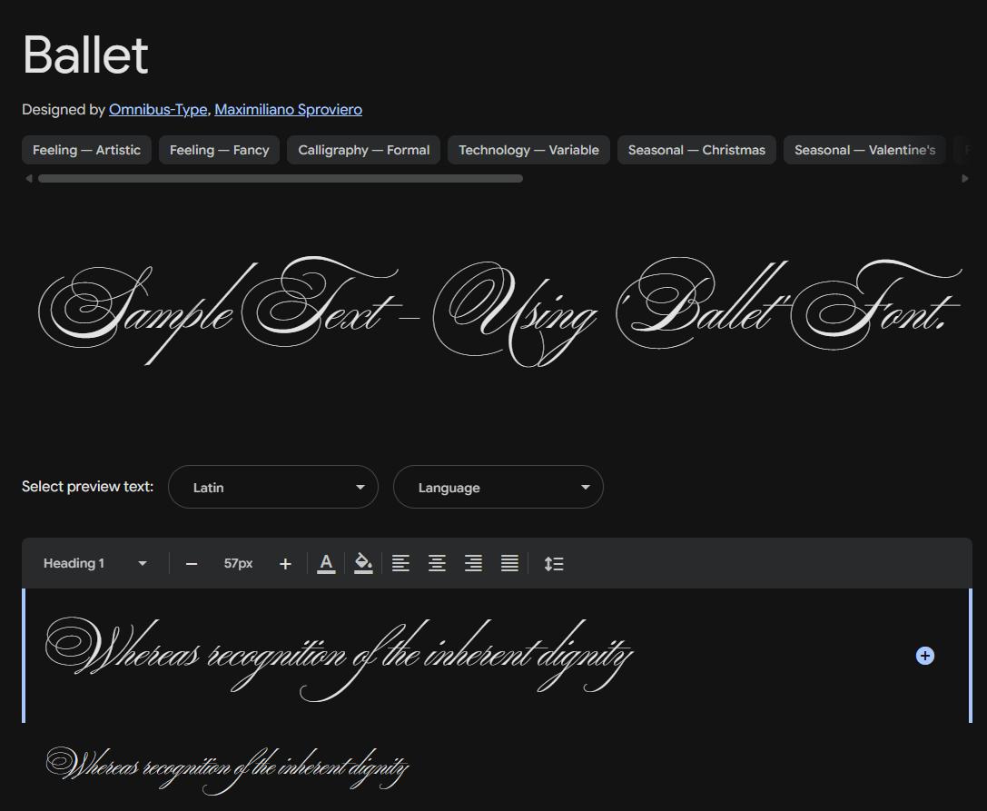 Image sample preview for text using Ballet font family