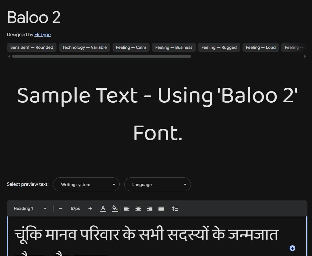 Image sample preview for text using Baloo 2 font family