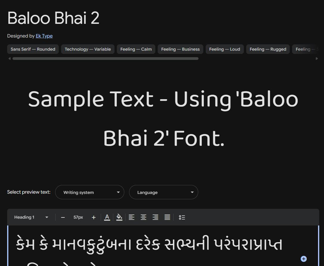 Image sample preview for text using Baloo Bhai 2 font family