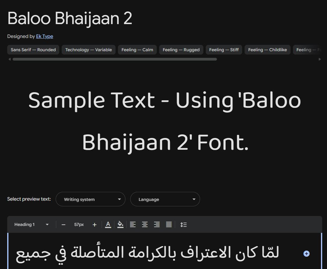 Image sample preview for text using Baloo Bhaijaan 2 font family