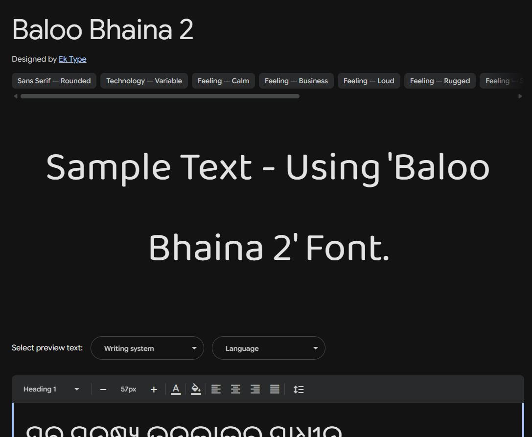 Image sample preview for text using Baloo Bhaina 2 font family