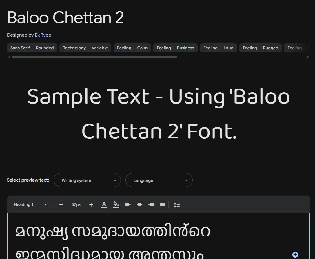 Image sample preview for text using Baloo Chettan 2 font family