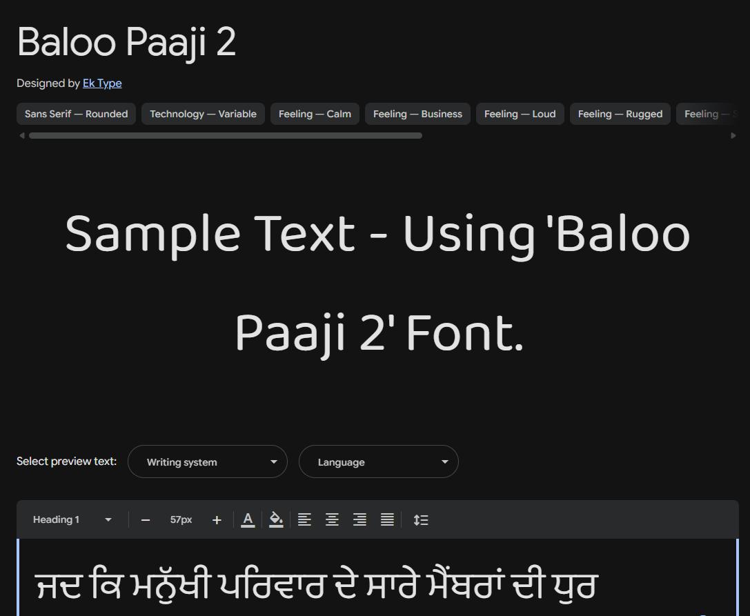 Image sample preview for text using Baloo Paaji 2 font family