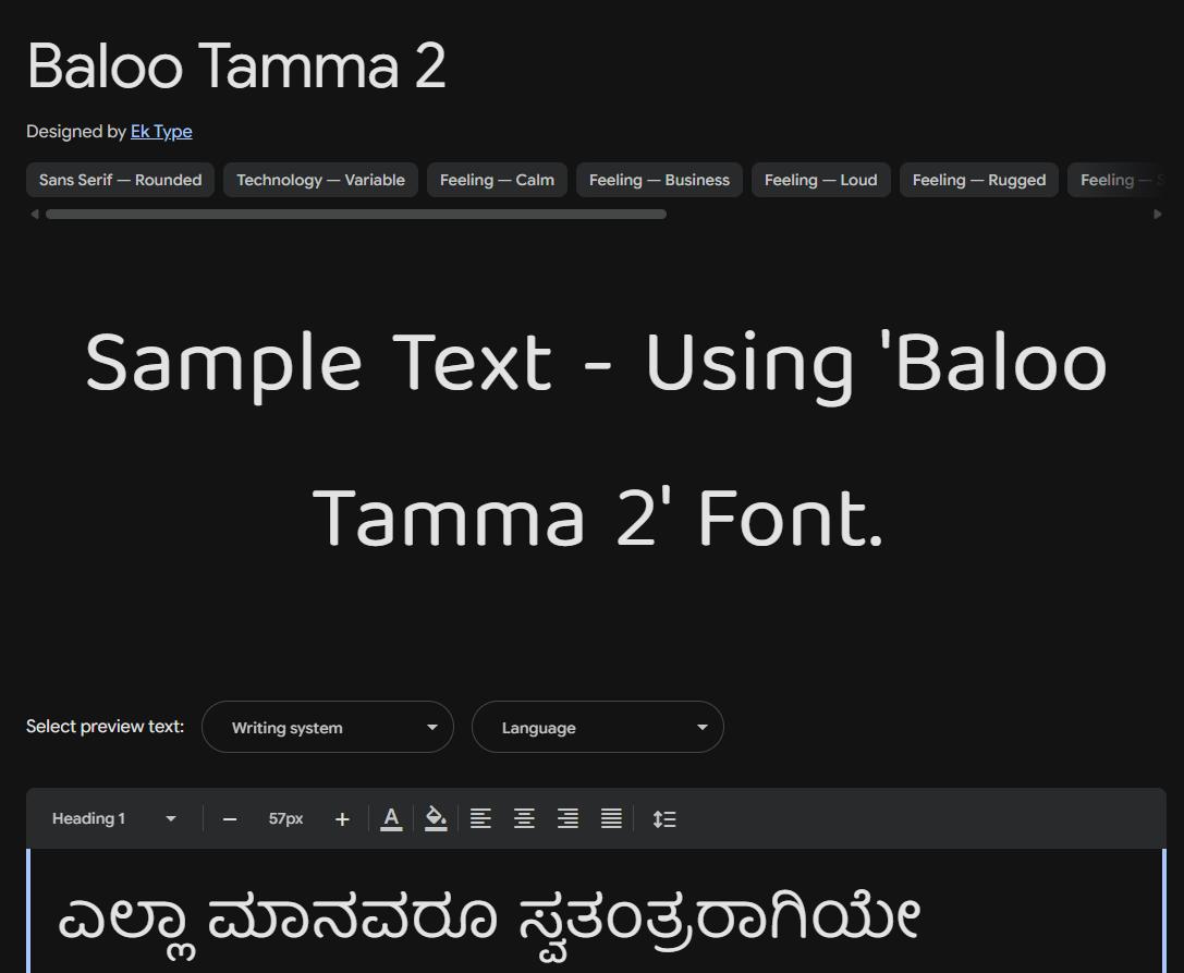 Image sample preview for text using Baloo Tamma 2 font family