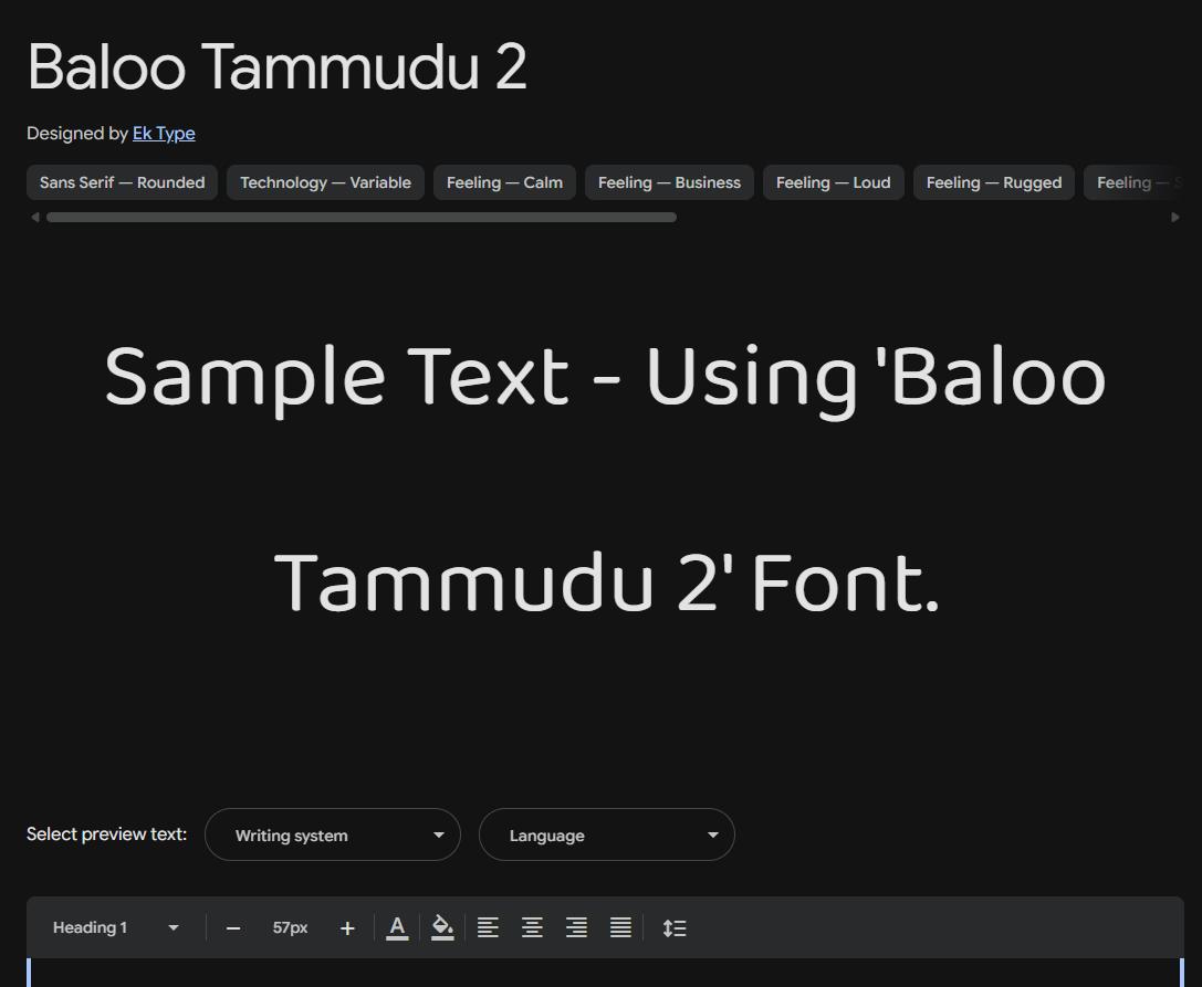 Image sample preview for text using Baloo Tammudu 2 font family