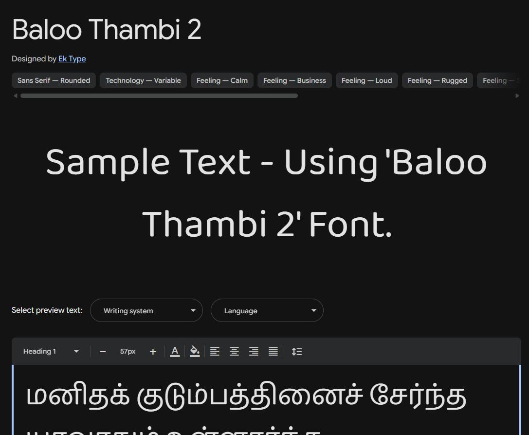 Image sample preview for text using Baloo Thambi 2 font family