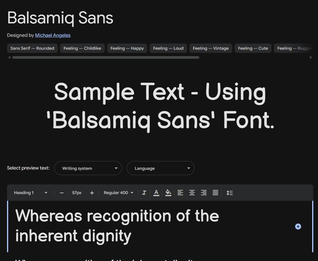 Image sample preview for text using Balsamiq Sans font family