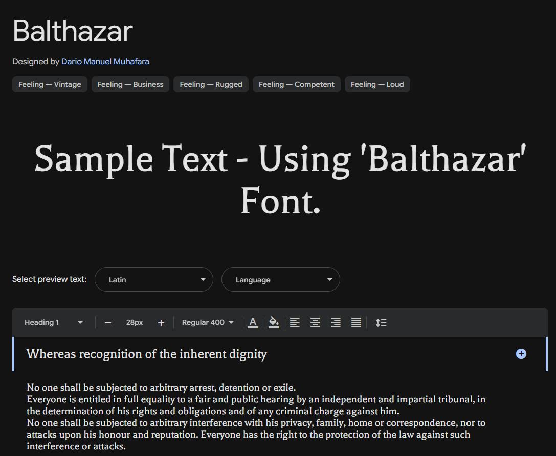 Image sample preview for text using Balthazar font family