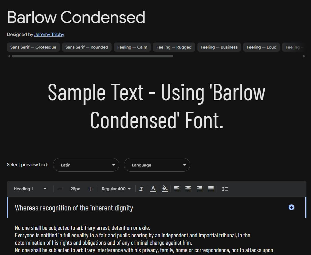 Image sample preview for text using Barlow Condensed font family