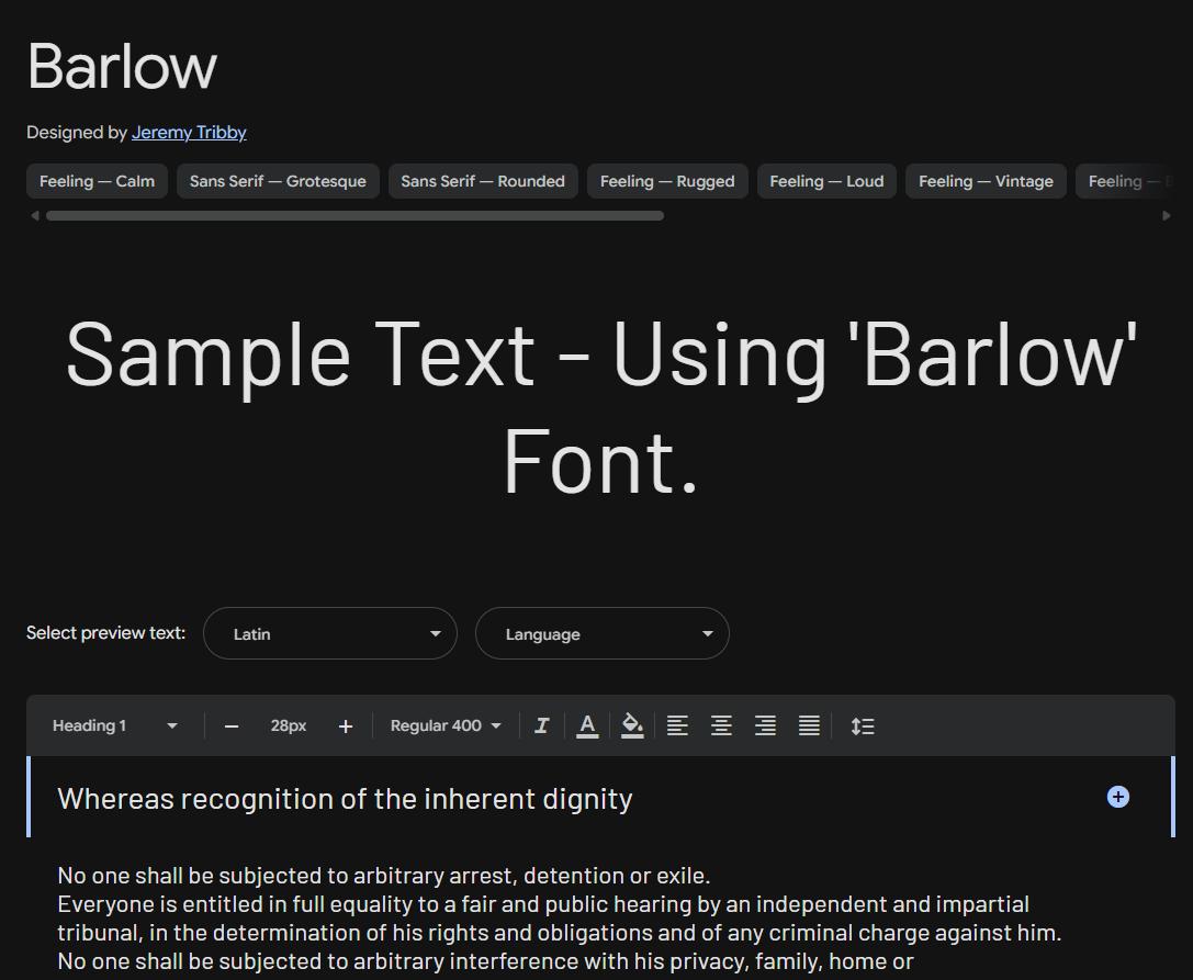 Image sample preview for text using Barlow font family