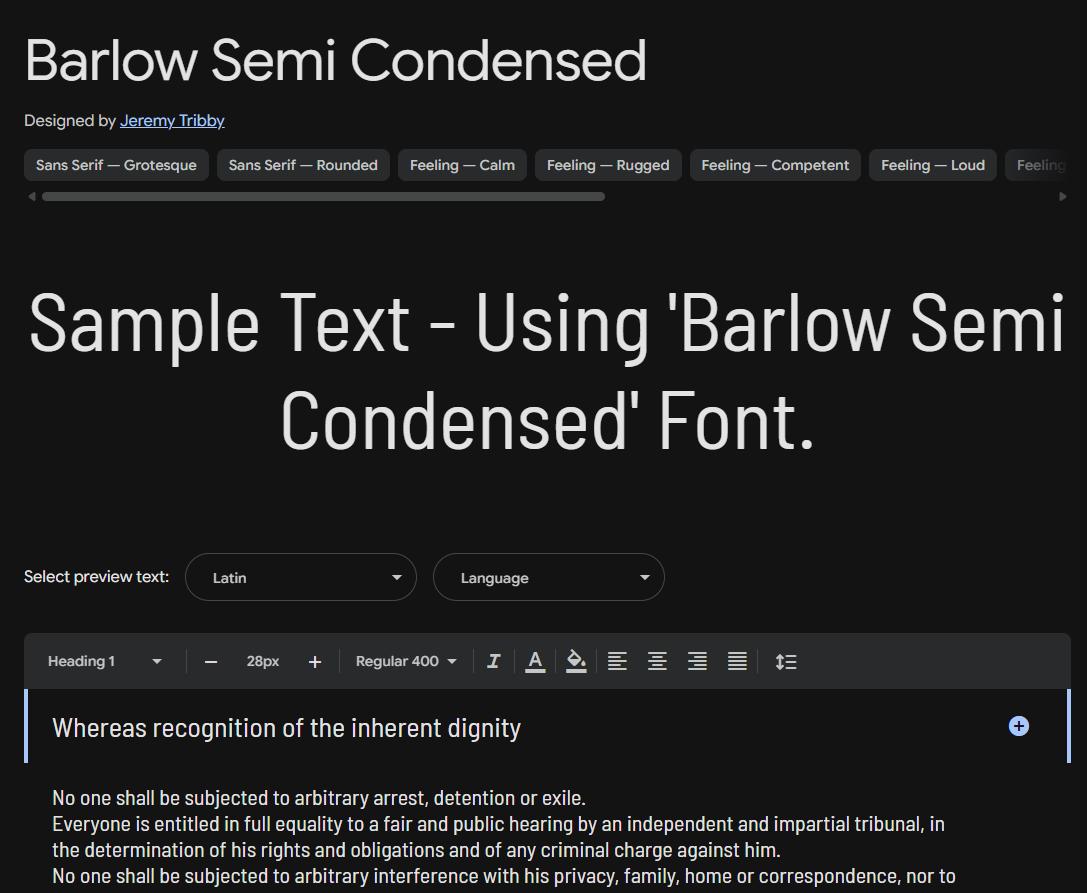Image sample preview for text using Barlow Semi Condensed font family
